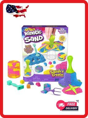 Kinetic Sand Squish N Create Playset 13.5oz Sand 5 Tools Ages 3+ Kids Toy